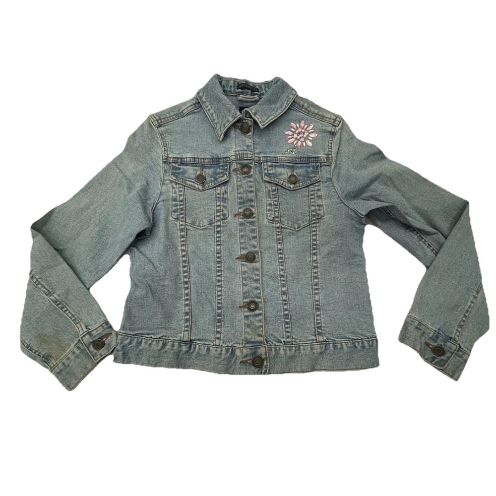 Vintage Y2K Gap Denim Jacket Girl’s Medium 7/8 Long Sleeve Beaded Floral
